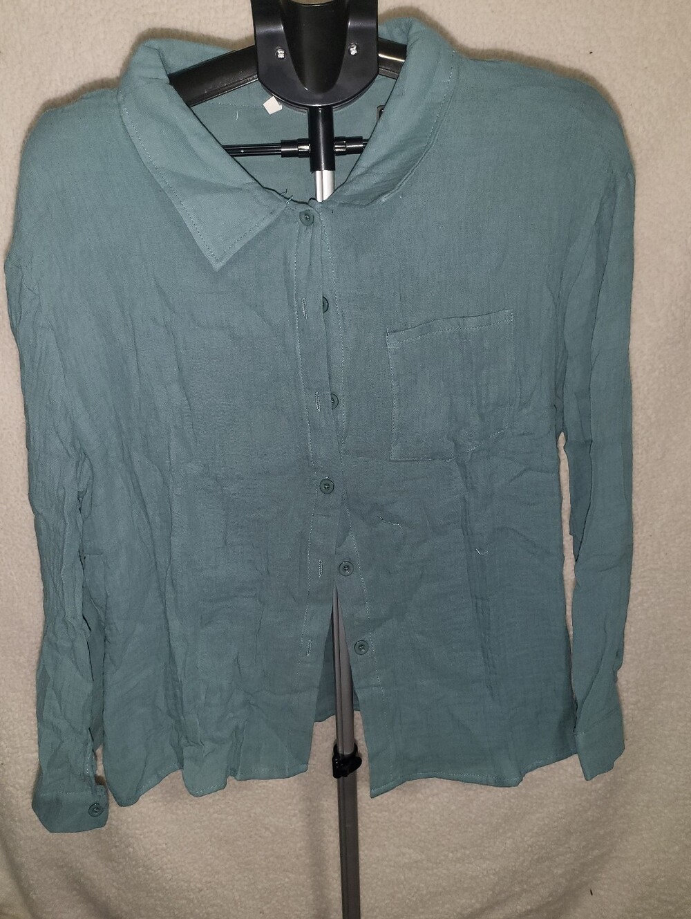 Light Teal Button-Up Women'sb Long Shirt With Shorts Set